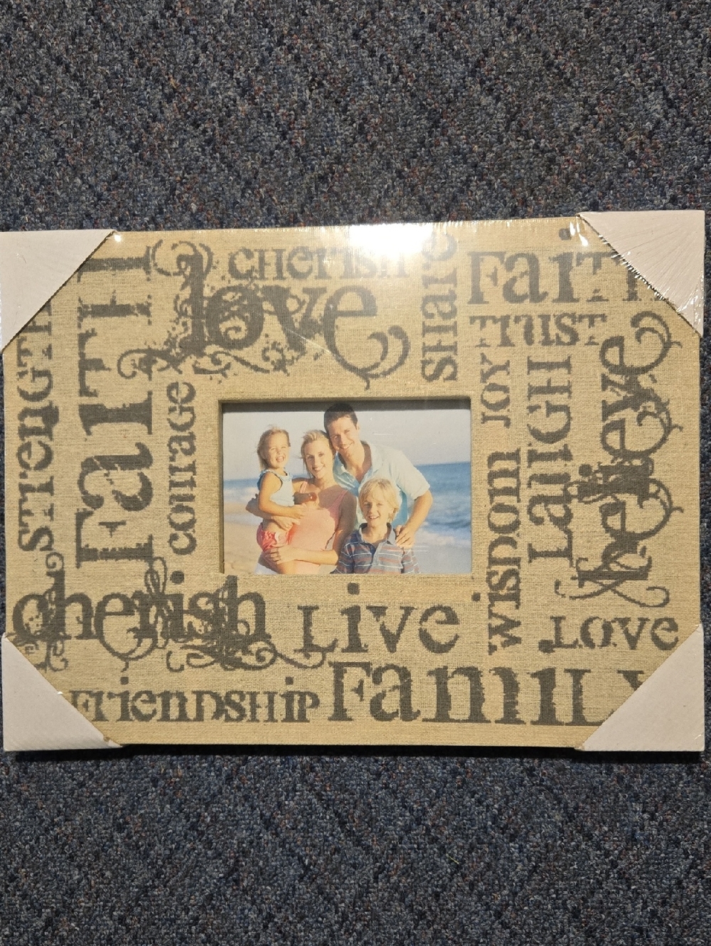 Neutral Tan and Gray 'Family' Word Picture Frame by
